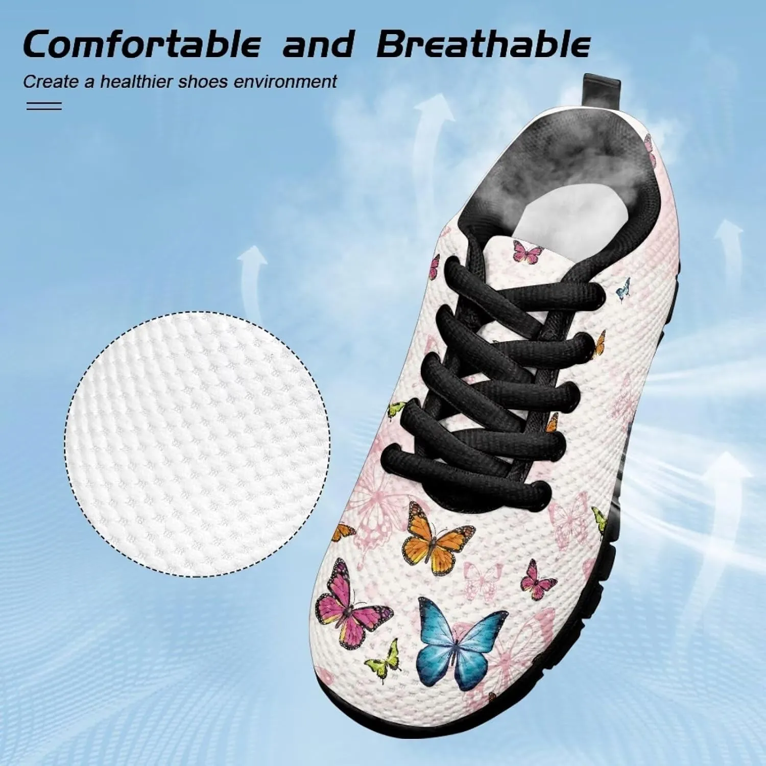 Kids Butterfly Sneaker Soft Footwear Anti-Skip Breathable Lace Up Tennis Shoes for Litter Kids Lightweight Running Shoes for Big Kid US 11-5