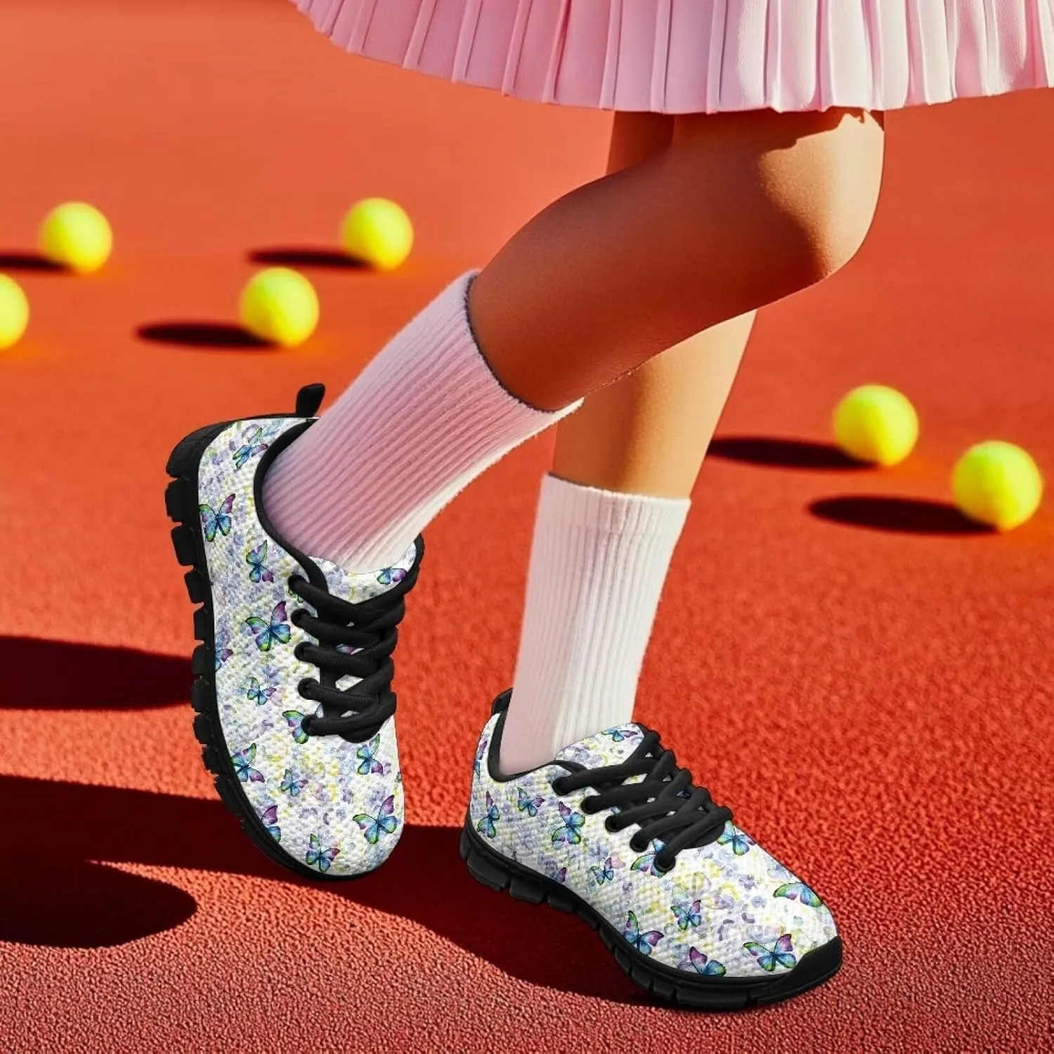 Kids Butterfly Sneaker Soft Footwear Anti-Skip Breathable Lace Up Tennis Shoes for Litter Kids Lightweight Running Shoes for Big Kid US 11-5
