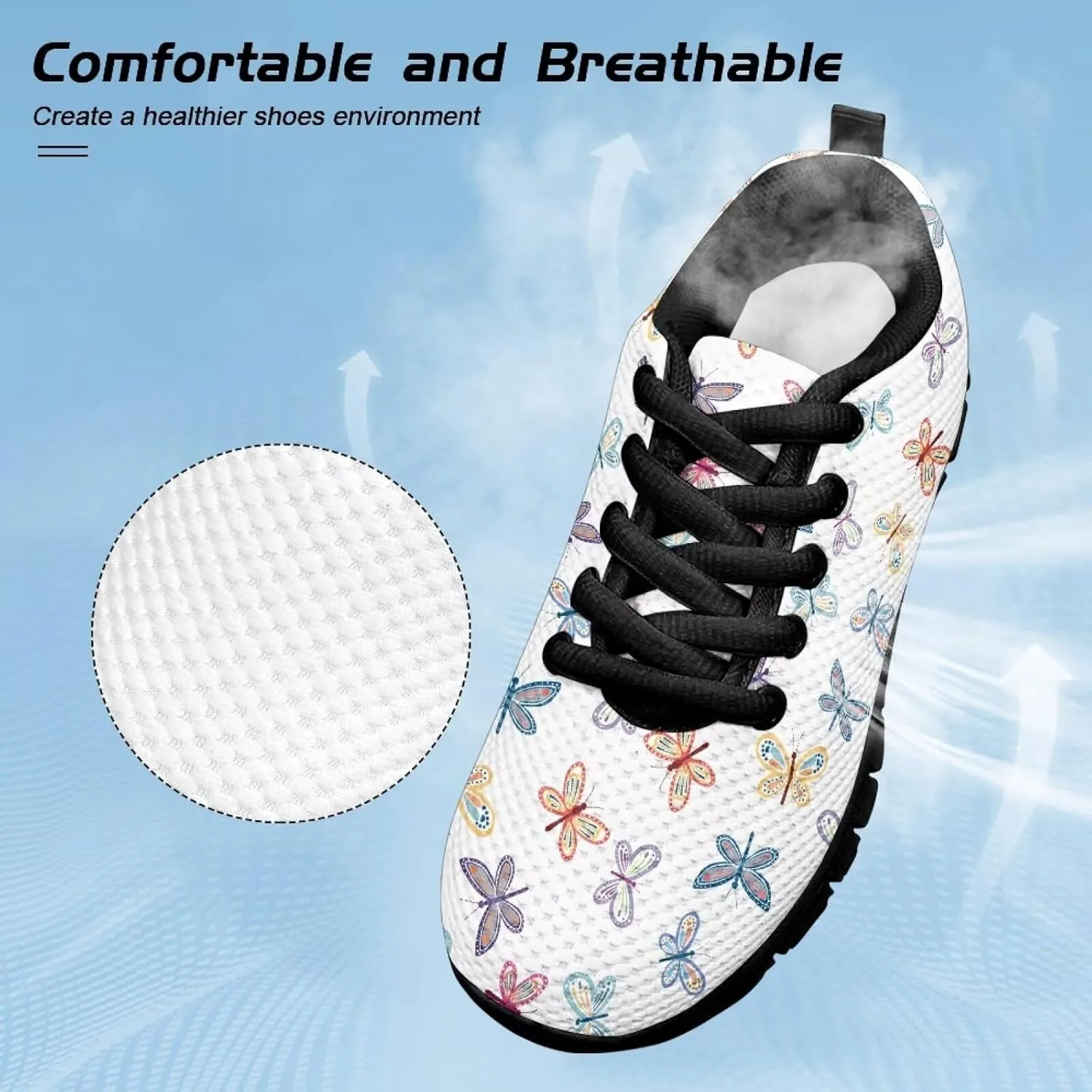 Kids Butterfly Sneaker Soft Footwear Anti-Skip Breathable Lace Up Tennis Shoes for Litter Kids Lightweight Running Shoes for Big Kid US 11-5