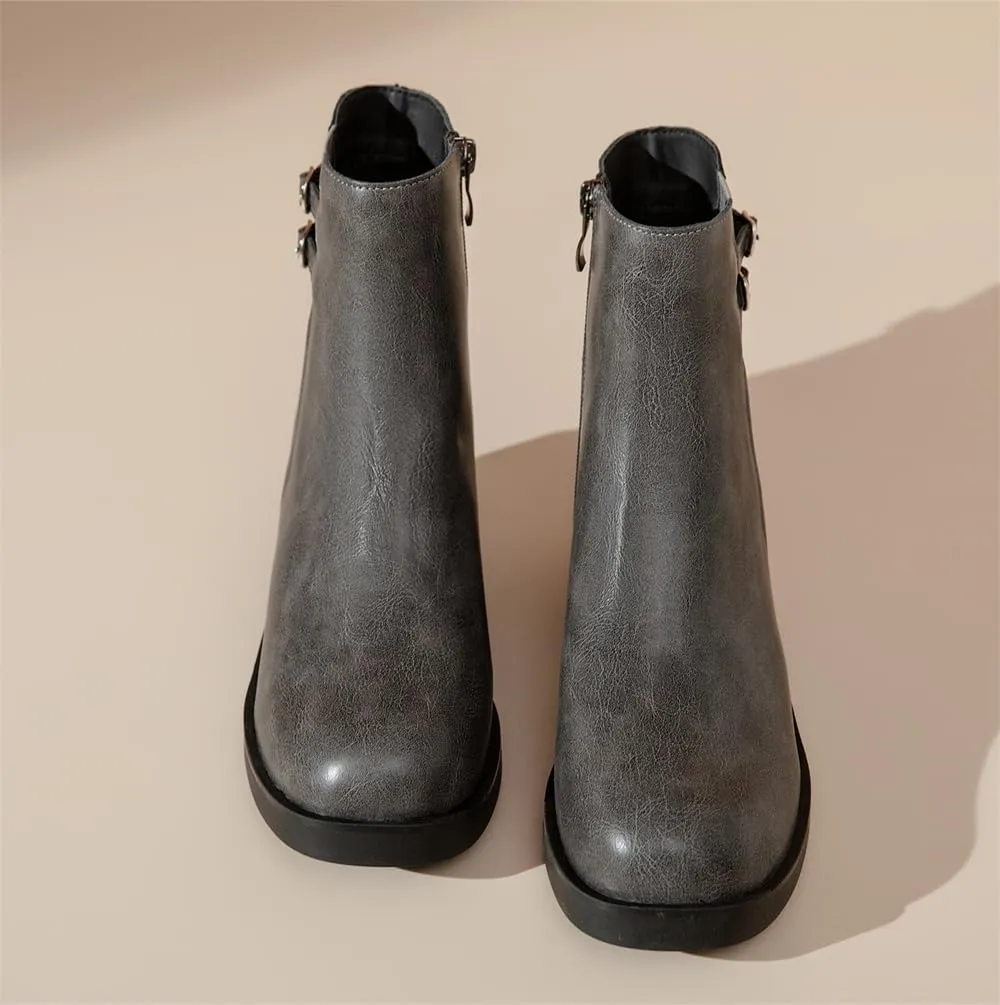 kkdom Women's Ankle Boots, Thick Heel Modern Short Classic Side Zipper Fashionable Combat Boots