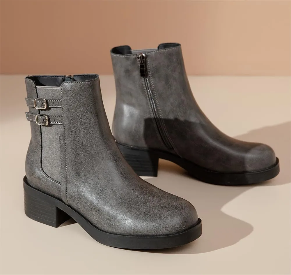 kkdom Women's Ankle Boots, Thick Heel Modern Short Classic Side Zipper Fashionable Combat Boots