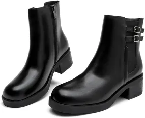 kkdom Women's Ankle Boots, Thick Heel Modern Short Classic Side Zipper Fashionable Combat Boots
