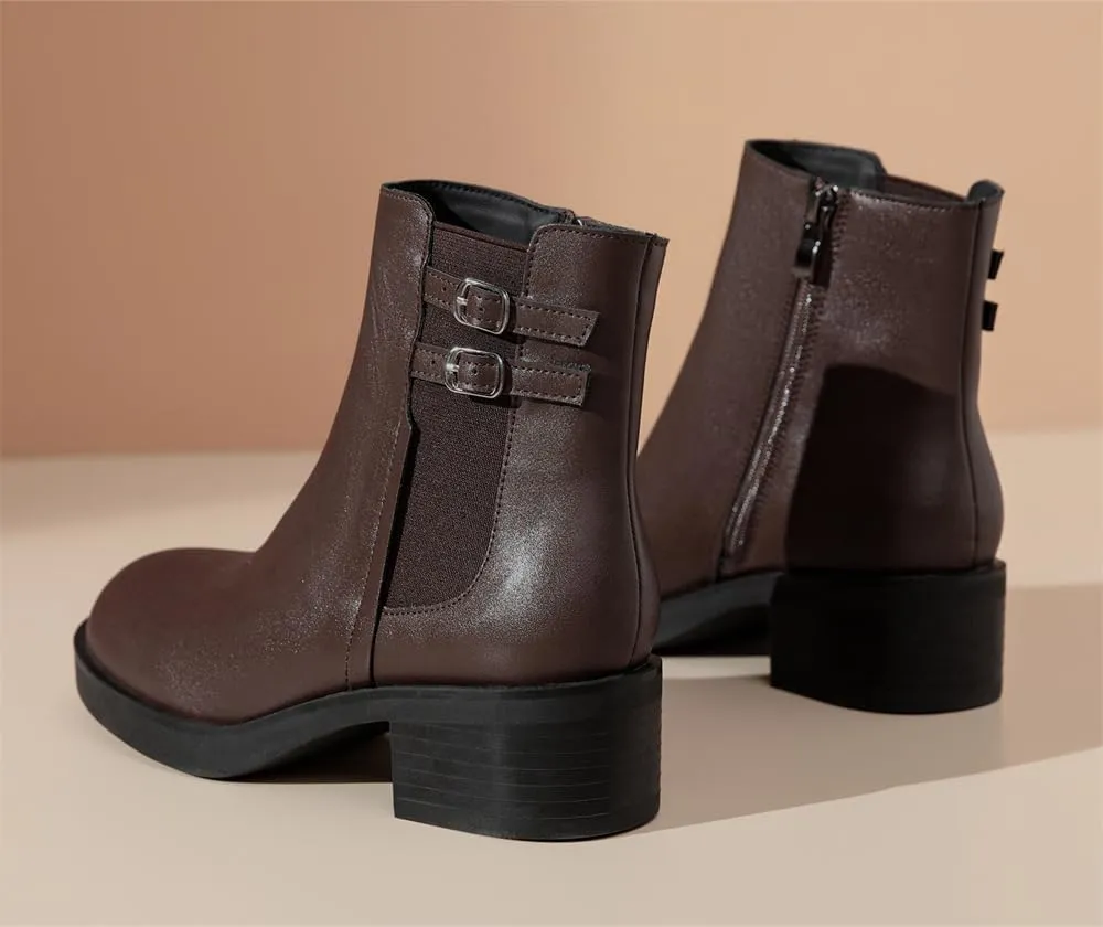 kkdom Women's Ankle Boots, Thick Heel Modern Short Classic Side Zipper Fashionable Combat Boots