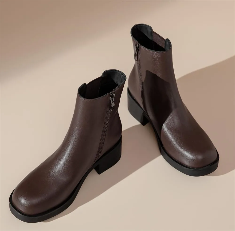 kkdom Women's Ankle Boots, Thick Heel Modern Short Classic Side Zipper Fashionable Combat Boots