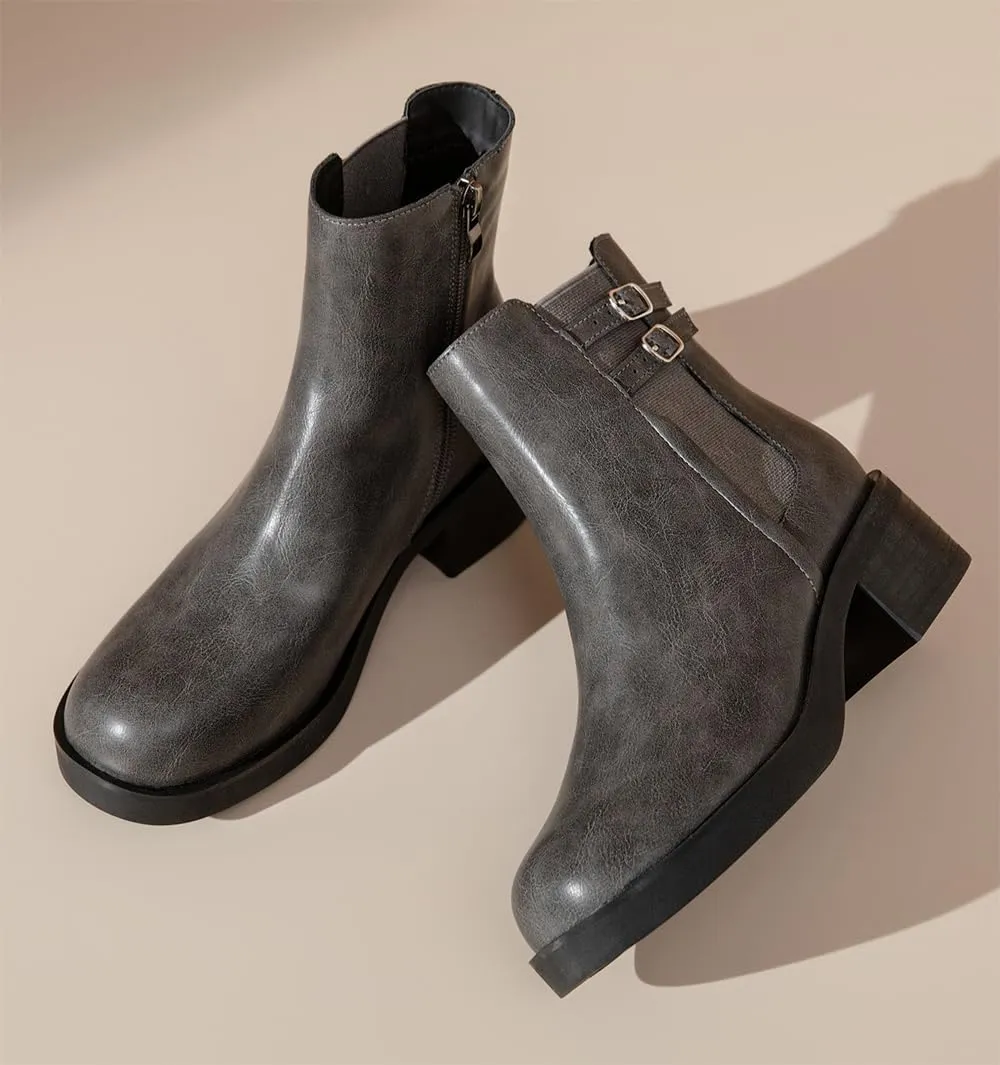kkdom Women's Ankle Boots, Thick Heel Modern Short Classic Side Zipper Fashionable Combat Boots