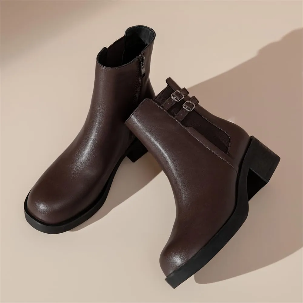 kkdom Women's Ankle Boots, Thick Heel Modern Short Classic Side Zipper Fashionable Combat Boots