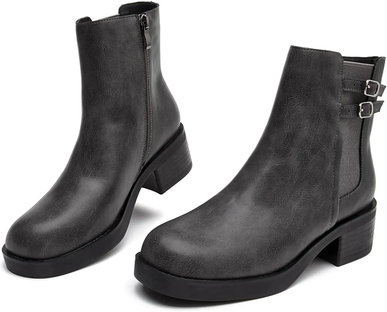 kkdom Women's Ankle Boots, Thick Heel Modern Short Classic Side Zipper Fashionable Combat Boots