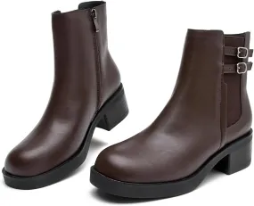 kkdom Women's Ankle Boots, Thick Heel Modern Short Classic Side Zipper Fashionable Combat Boots
