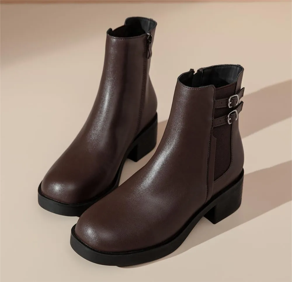 kkdom Women's Ankle Boots, Thick Heel Modern Short Classic Side Zipper Fashionable Combat Boots