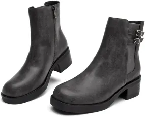 kkdom Women's Ankle Boots, Thick Heel Modern Short Classic Side Zipper Fashionable Combat Boots