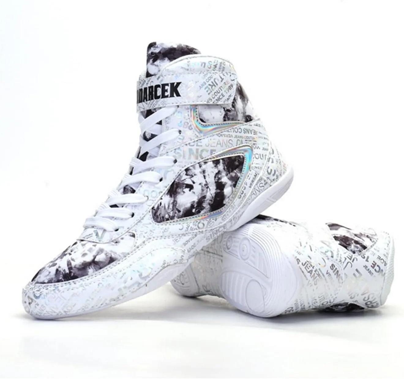 Men's Boxing Shoes Wrestling Fighting Trainers Breathable Soft Bottom for Gym Squat Wrestling Boxing Boots,White-5