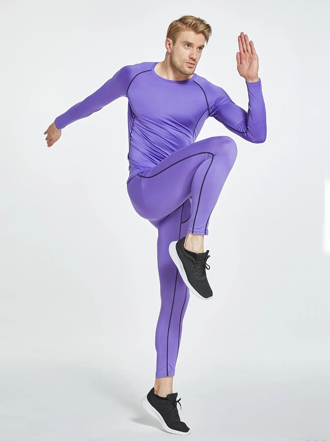 Mens Purple High-Performance Compression Shirt - Quick-Dry, Long Sleeve Workout Top with Moisture-Wicking Technology for Intense Gym, Running & Training - Ergonomic Fit for All-Day Comfort