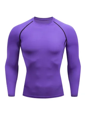 Mens Purple High-Performance Compression Shirt - Quick-Dry, Long Sleeve Workout Top with Moisture-Wicking Technology for Intense Gym, Running & Training - Ergonomic Fit for All-Day Comfort