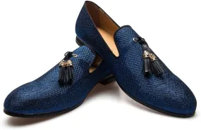 Men's Vintage Velvet Embroidery Noble Loafer Shoes Slip-on Loafer Smoking Slipper Tassel Loafer