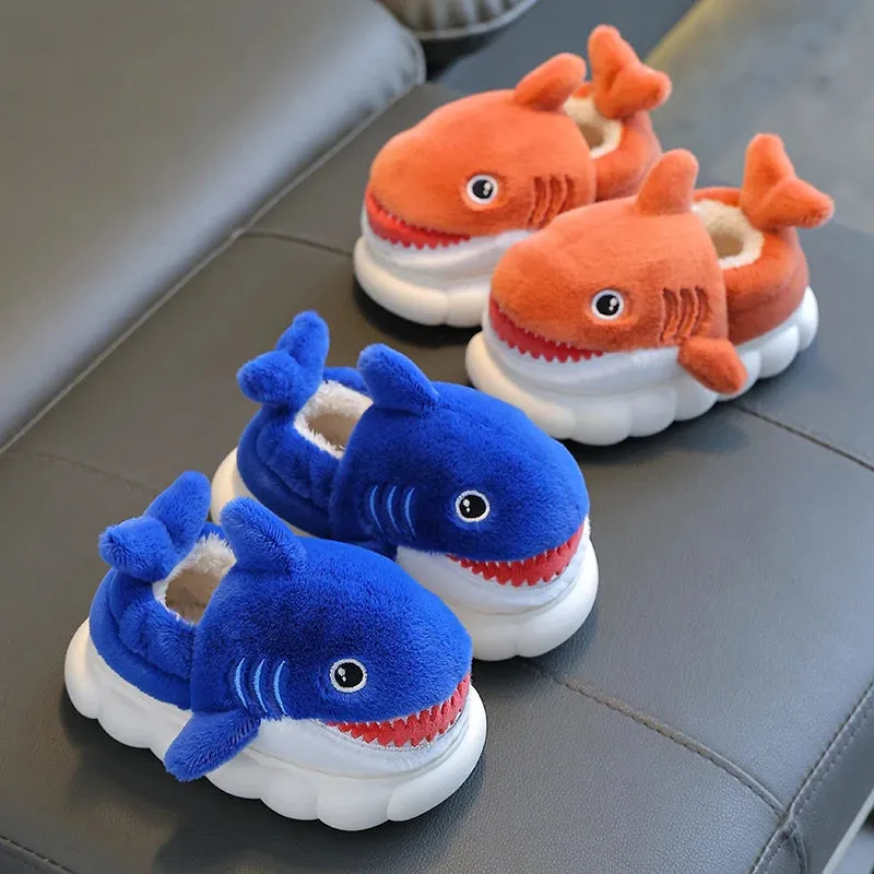 New Winter Wrap Heels Cute Cartoon Shark Cotton Slippers Children's