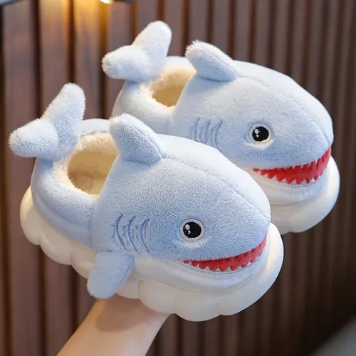 New Winter Wrap Heels Cute Cartoon Shark Cotton Slippers Children's