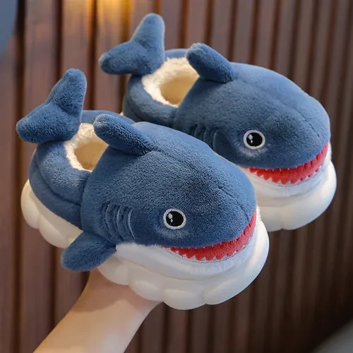 New Winter Wrap Heels Cute Cartoon Shark Cotton Slippers Children's