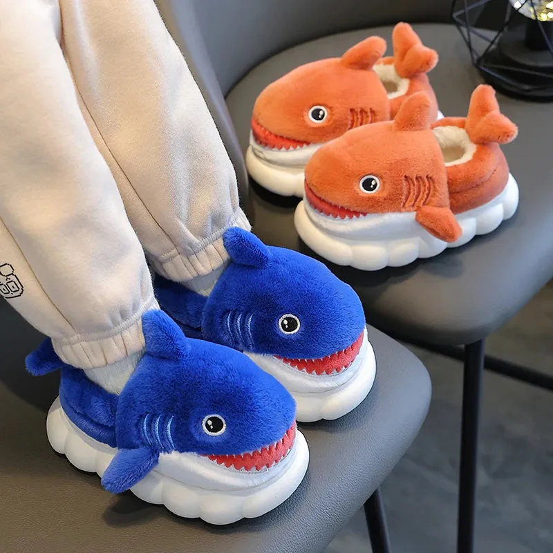 New Winter Wrap Heels Cute Cartoon Shark Cotton Slippers Children's