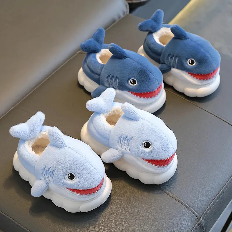 New Winter Wrap Heels Cute Cartoon Shark Cotton Slippers Children's
