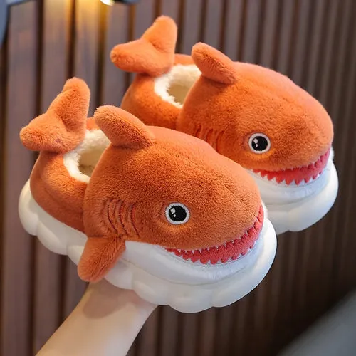 New Winter Wrap Heels Cute Cartoon Shark Cotton Slippers Children's