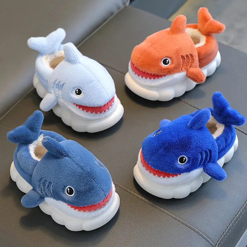 New Winter Wrap Heels Cute Cartoon Shark Cotton Slippers Children's