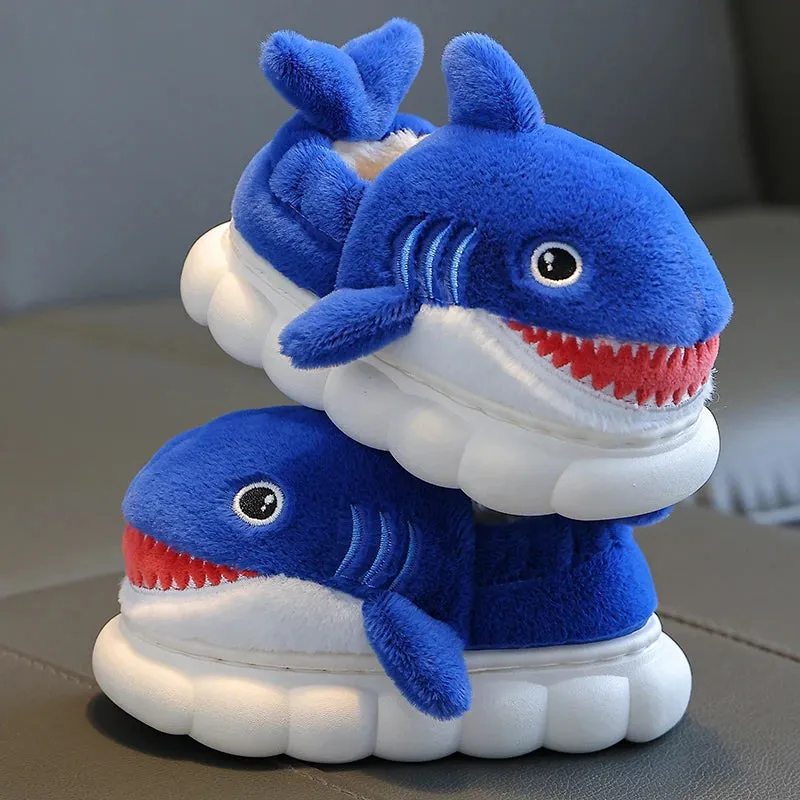 New Winter Wrap Heels Cute Cartoon Shark Cotton Slippers Children's