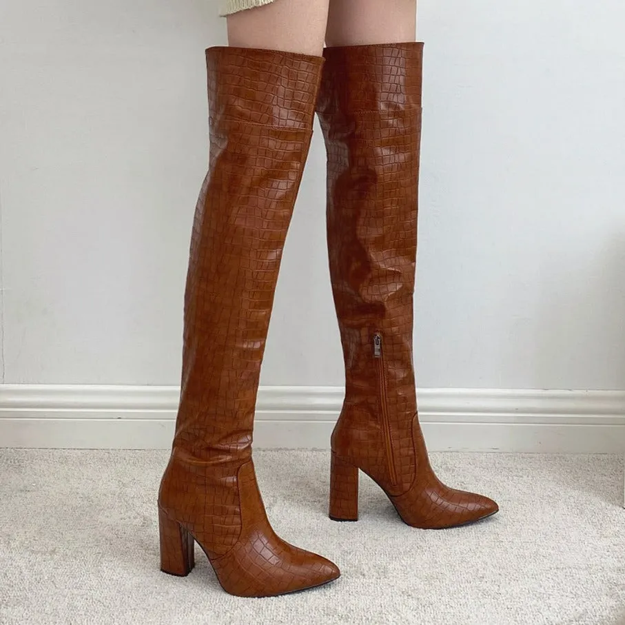 Over Knee Side Zip Heeled Boots