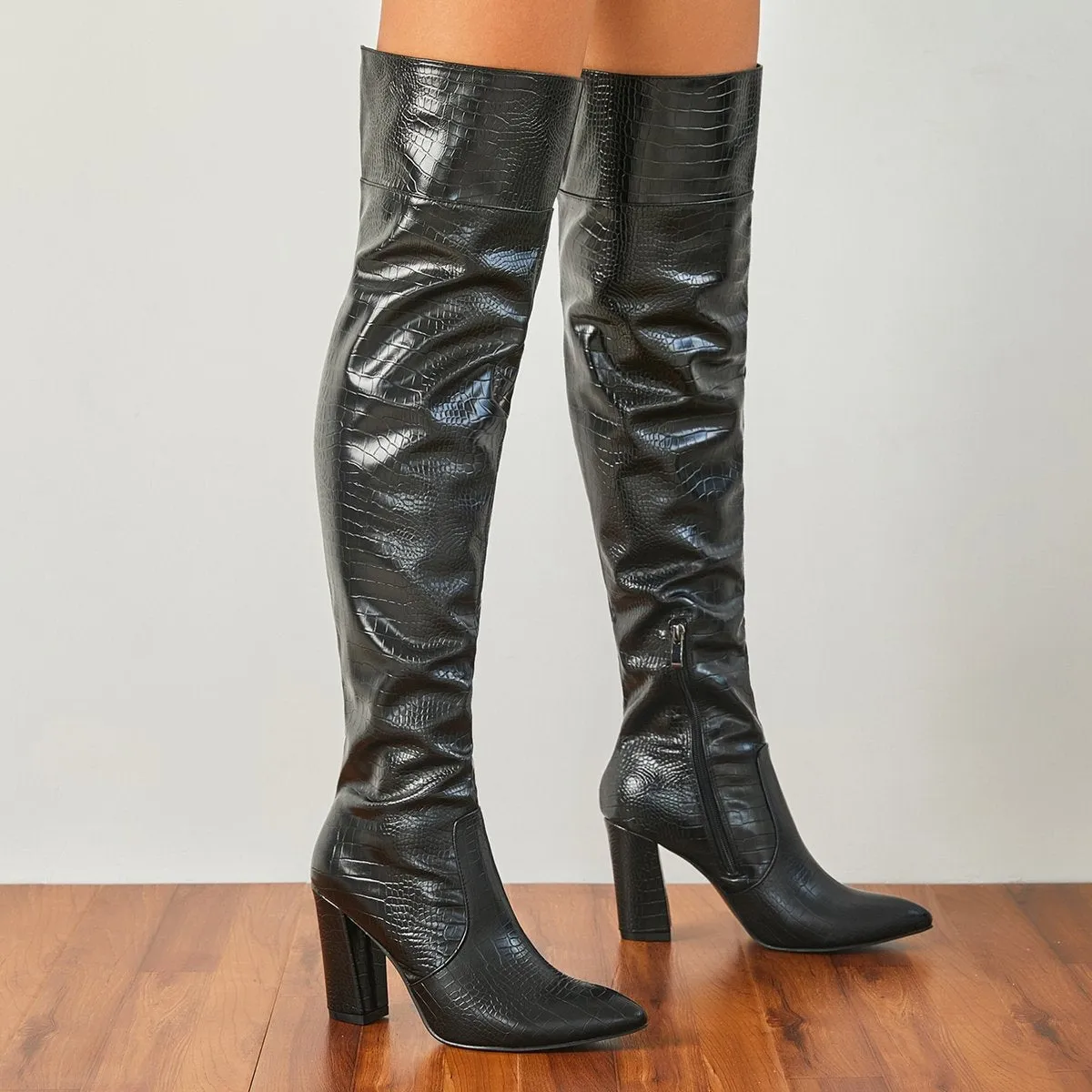 Over Knee Side Zip Heeled Boots
