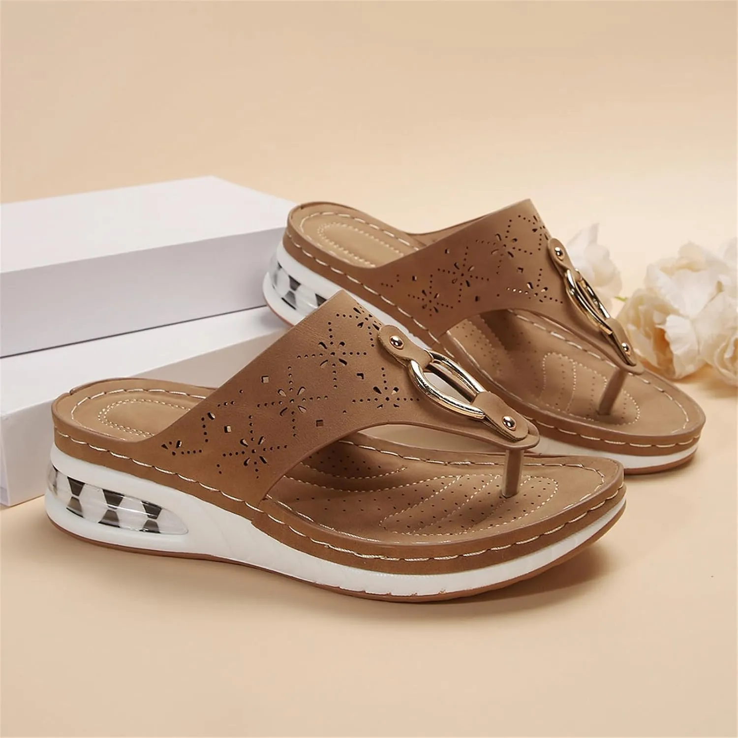 Sandals for Women Wedge Shoes Platform Orthopedic Arch Support Thong Sandals Comfortable Slip On Slippers