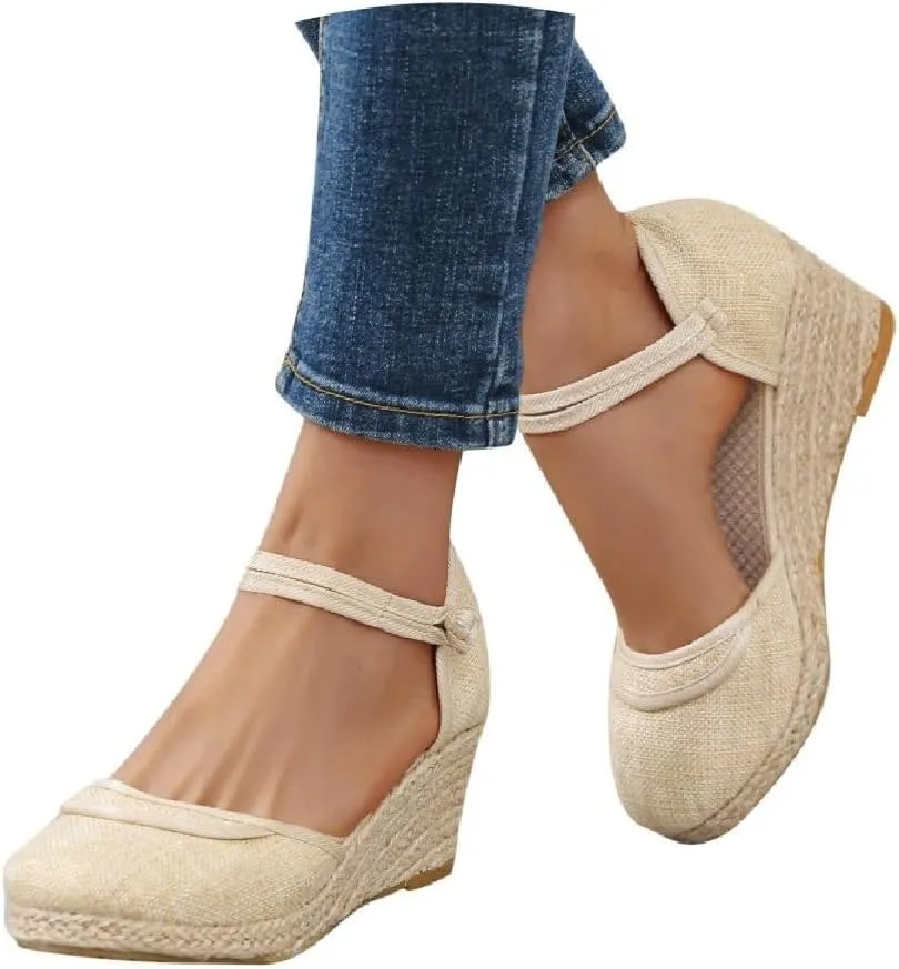 Womens Closed Toe Sandals Womens Close Toe Espadrilles Platform Sandals Slip on Ankle Buckle Straps Wedges Summer Sandals