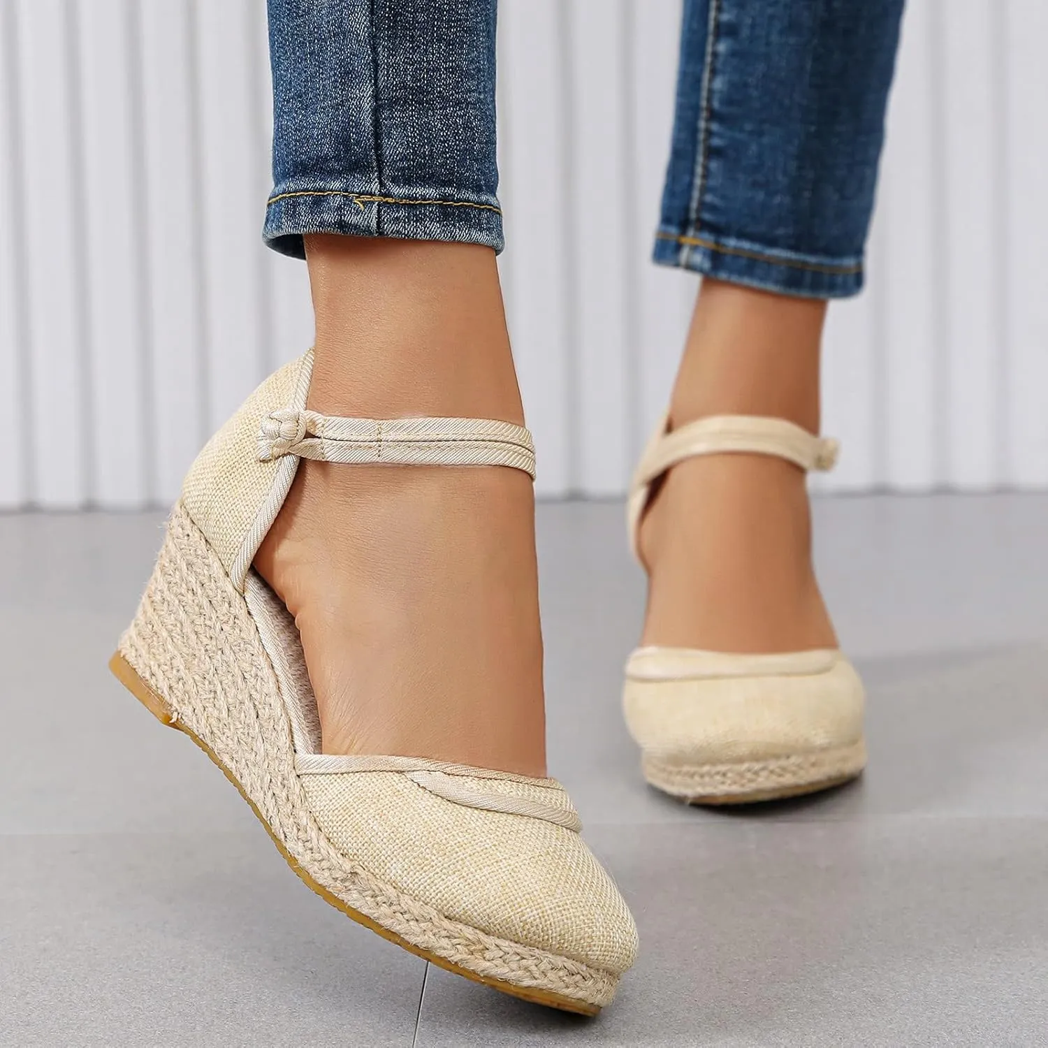 Womens Closed Toe Sandals Womens Close Toe Espadrilles Platform Sandals Slip on Ankle Buckle Straps Wedges Summer Sandals
