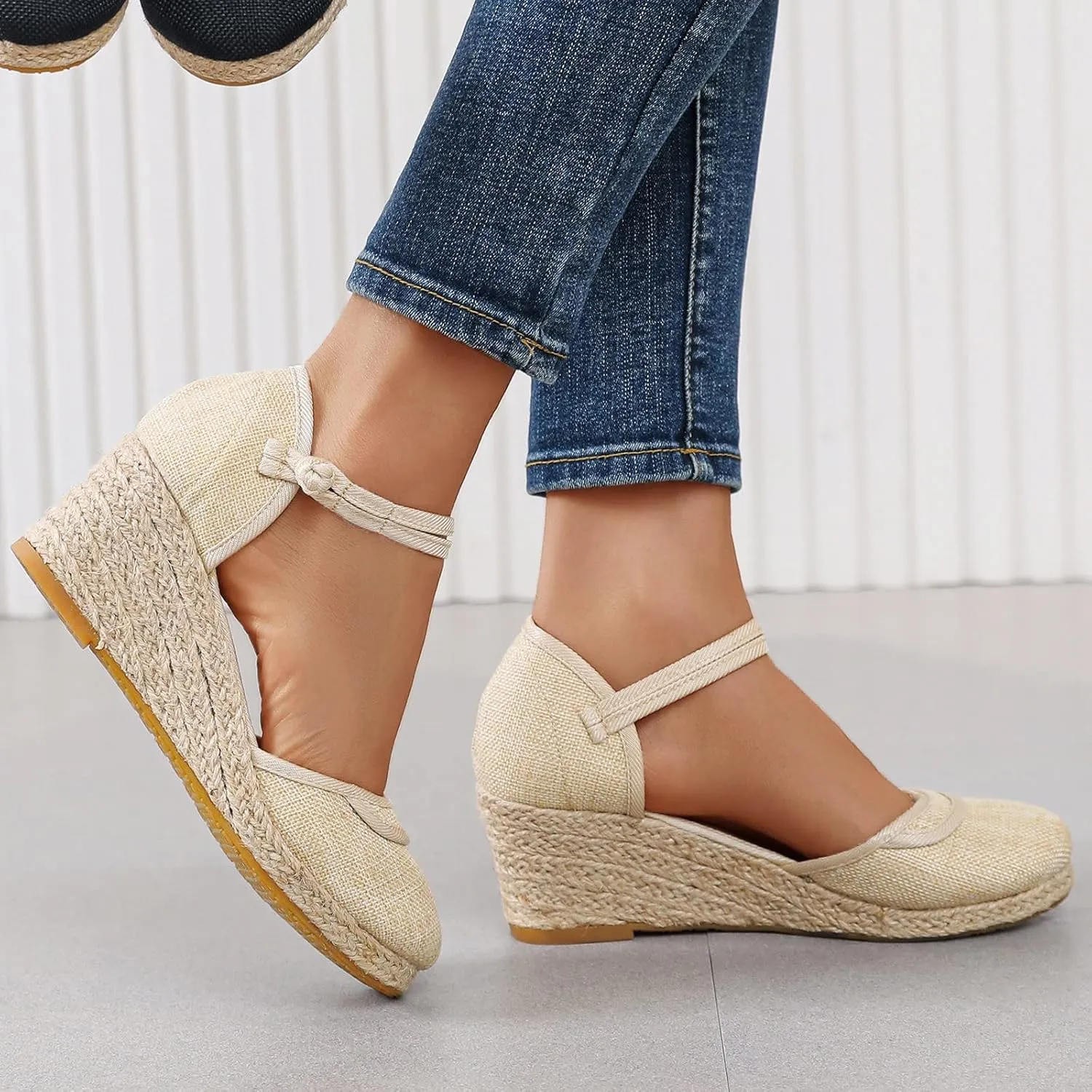 Womens Closed Toe Sandals Womens Close Toe Espadrilles Platform Sandals Slip on Ankle Buckle Straps Wedges Summer Sandals