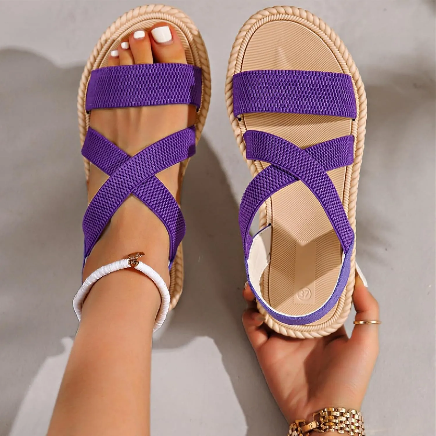 Womens Comfortable Flat Sandals Dressy Daily Sandals Summer Beach Open Toe Shoes Ankle Strap Footwear for Teen Girls