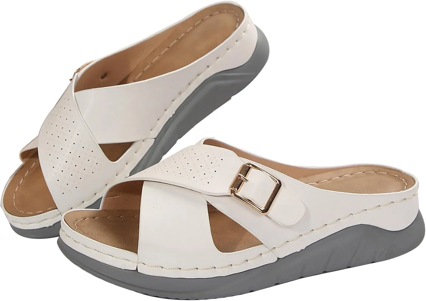 Womens Comfortable Open Toe Wedge Sandals Orthotic Walking Arch Support Slip on Summer Sandals Shoes