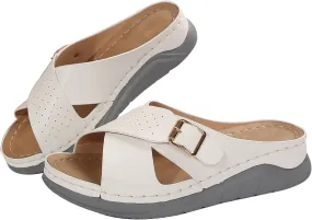 Womens Comfortable Open Toe Wedge Sandals Orthotic Walking Arch Support Slip on Summer Sandals Shoes