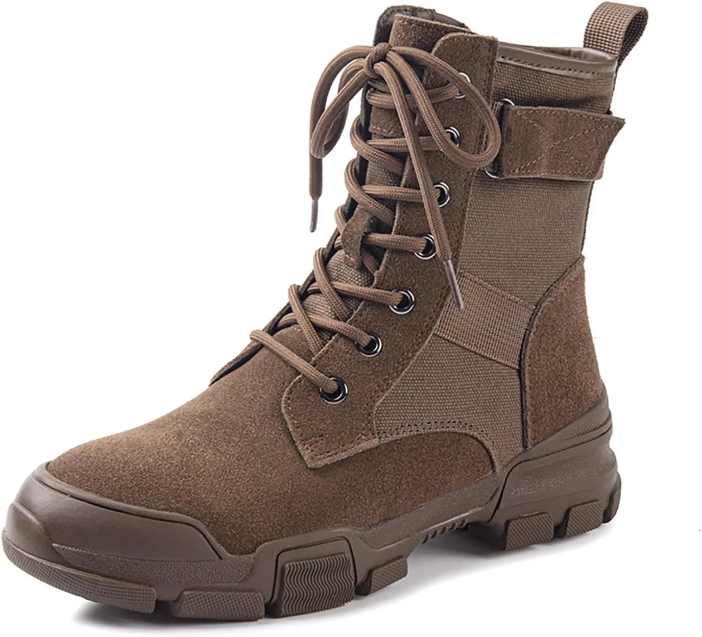 Women'S Genuine Leather Lace-Up Platform Ankle Boots Fashion Round Toe Side Zipper Non-Slip Lug Sole Combat Booties Casual Comfort Office Work Dress Booties