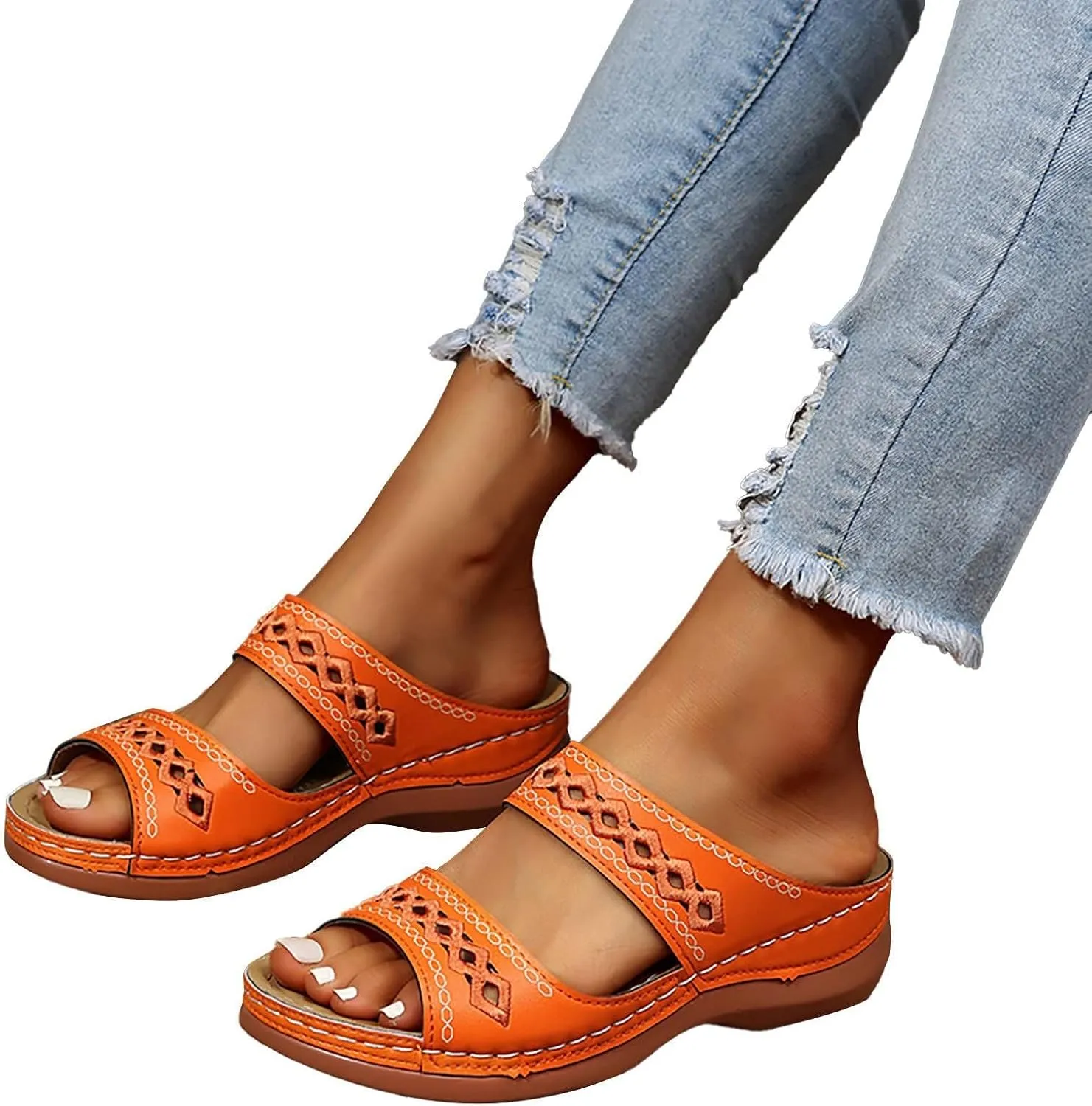 Womens Orthopedic Sandals Support Flip Flops Slip On Wide Sandals Platform Summer Comfortable Walking Shoes