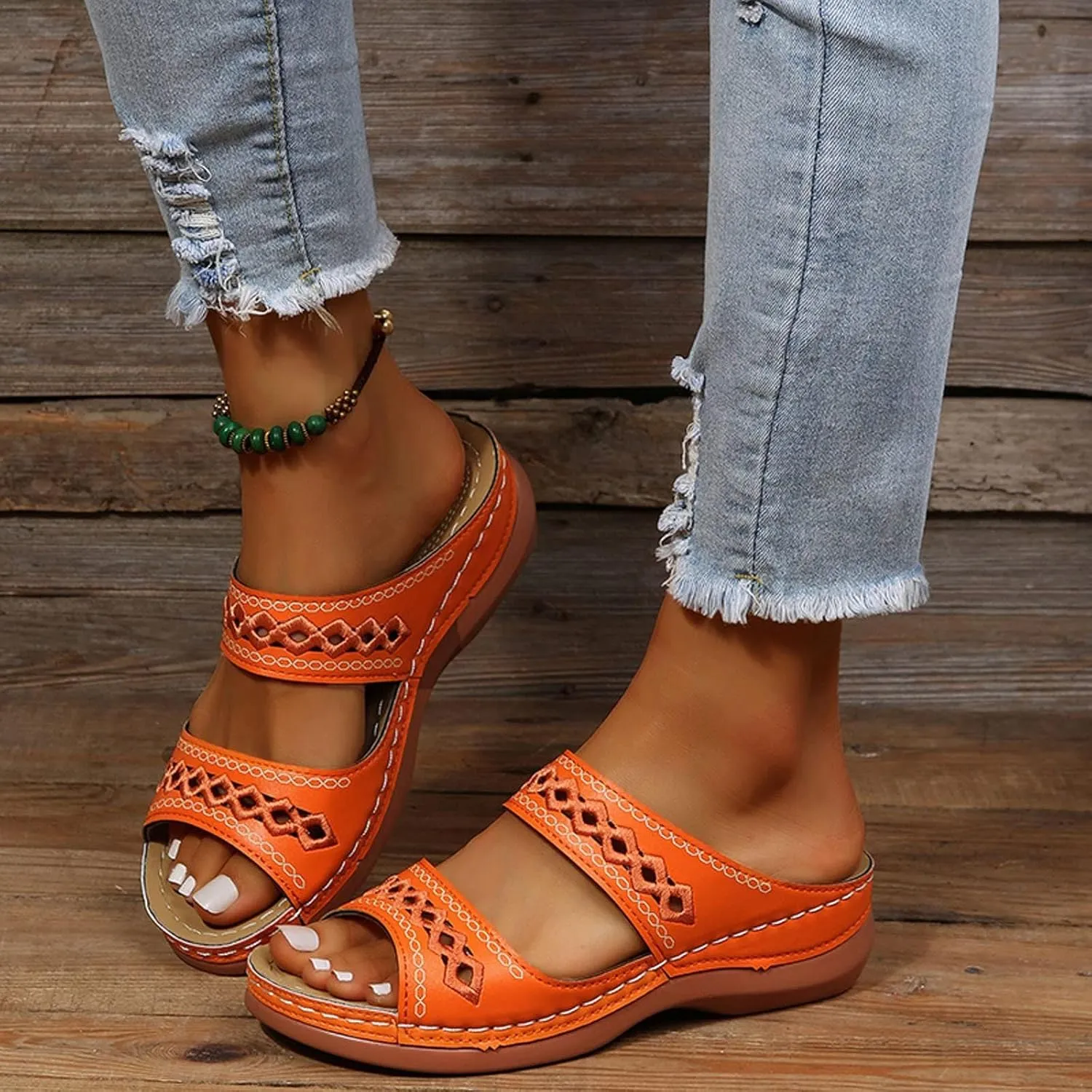 Womens Orthopedic Sandals Support Flip Flops Slip On Wide Sandals Platform Summer Comfortable Walking Shoes