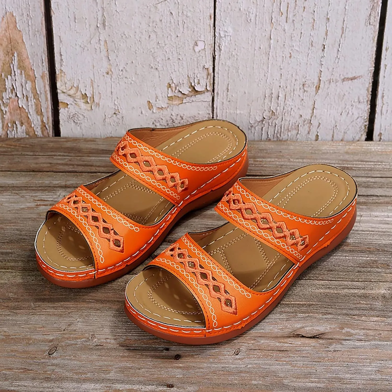 Womens Orthopedic Sandals Support Flip Flops Slip On Wide Sandals Platform Summer Comfortable Walking Shoes