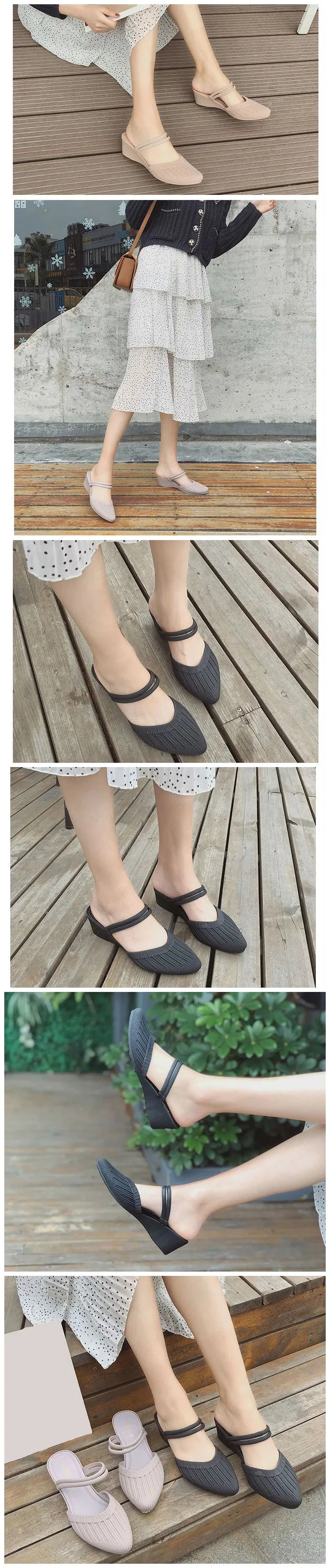 Women's Sandals Mules Slippers For Beach Shoes Close Toe Women Heels Strappy Wedges Plastic Sandals - WSD50223