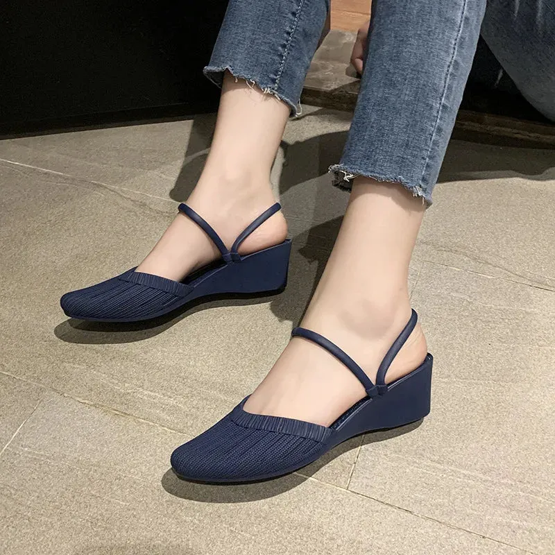 Women's Sandals Mules Slippers For Beach Shoes Close Toe Women Heels Strappy Wedges Plastic Sandals - WSD50223