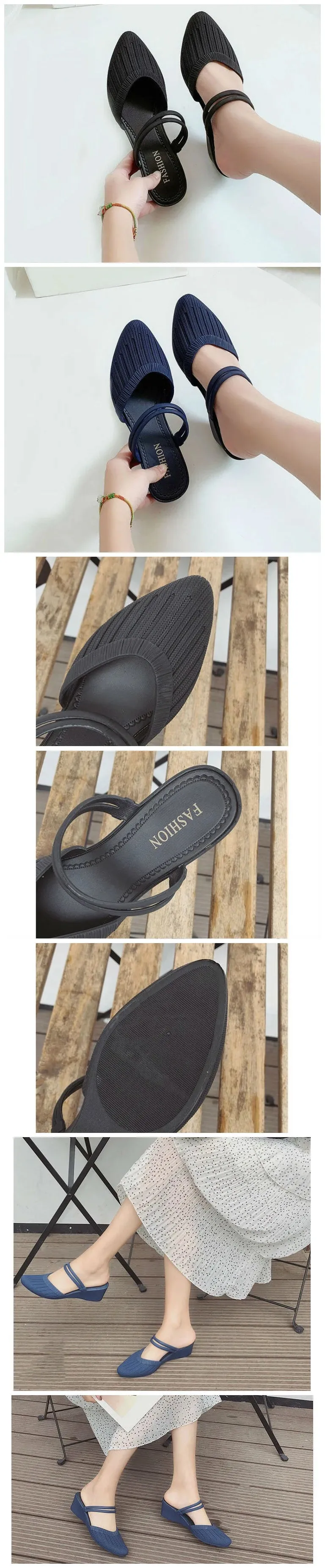 Women's Sandals Mules Slippers For Beach Shoes Close Toe Women Heels Strappy Wedges Plastic Sandals - WSD50223