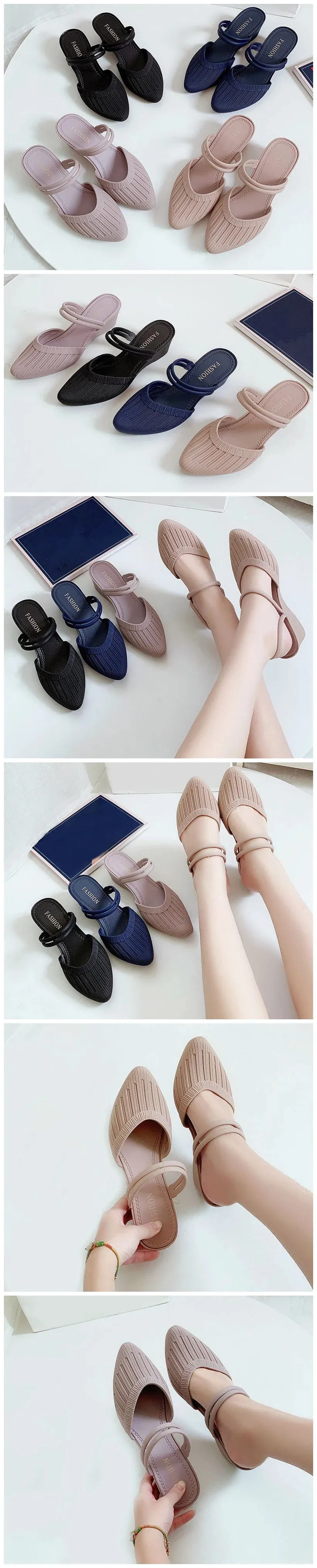 Women's Sandals Mules Slippers For Beach Shoes Close Toe Women Heels Strappy Wedges Plastic Sandals - WSD50223