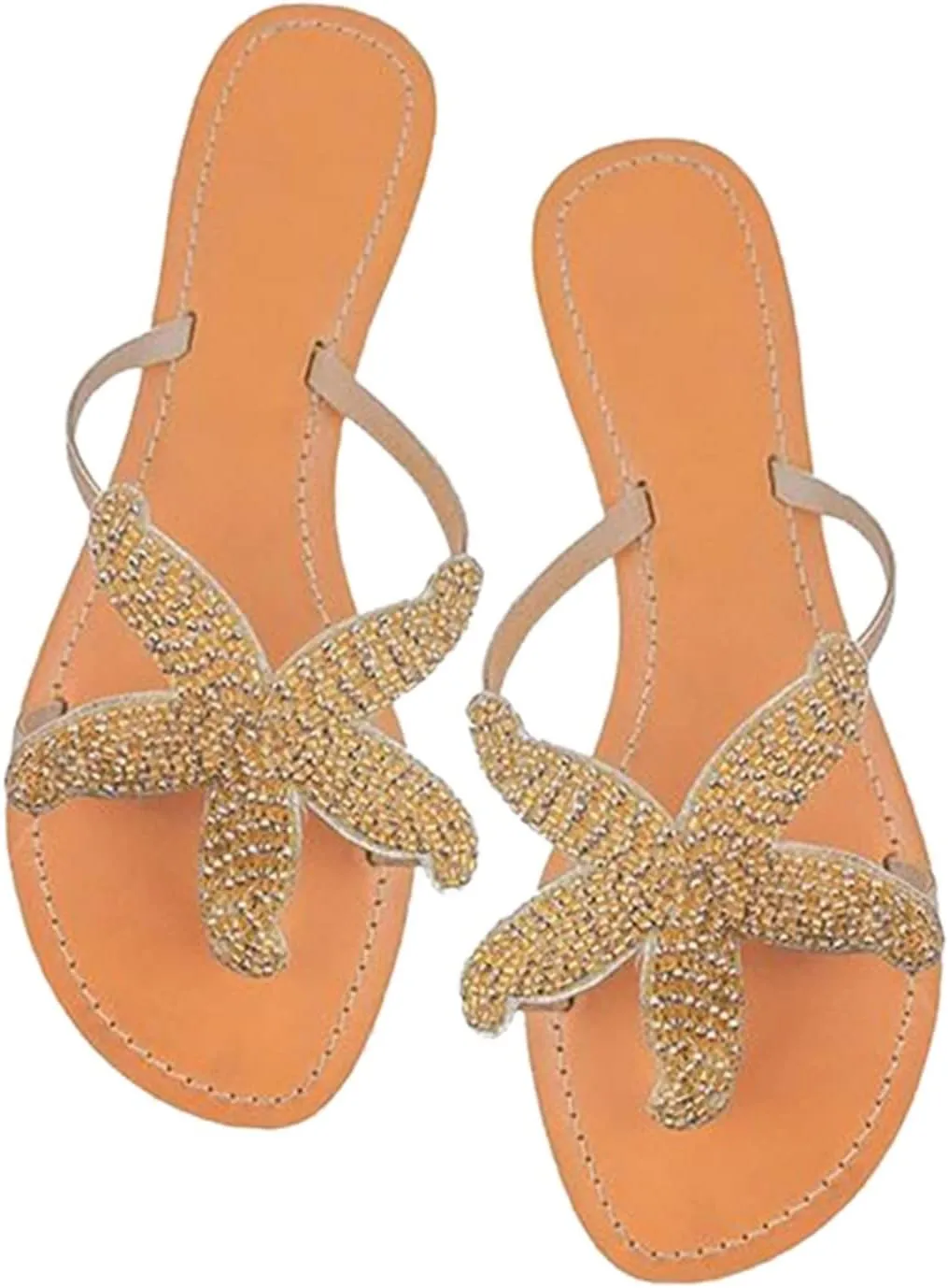 Womens Sandals, Women's Flat Beach Sandals Cute Starfish Sandals Clip Toe Flip Flops Comfortable Outdoor Travel Sandals Summer Slippers