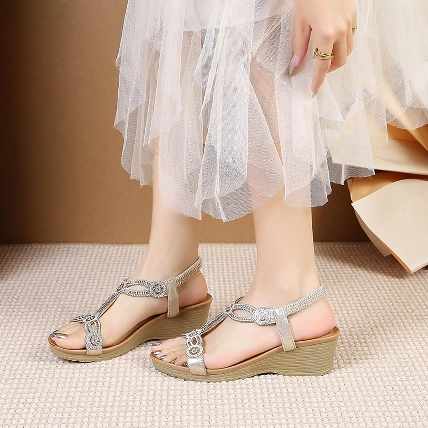 Women's Slide Wedge Sandals Summer Comfortable Open Toe High Heel Roman Bohemian Platform Sandals Shoes