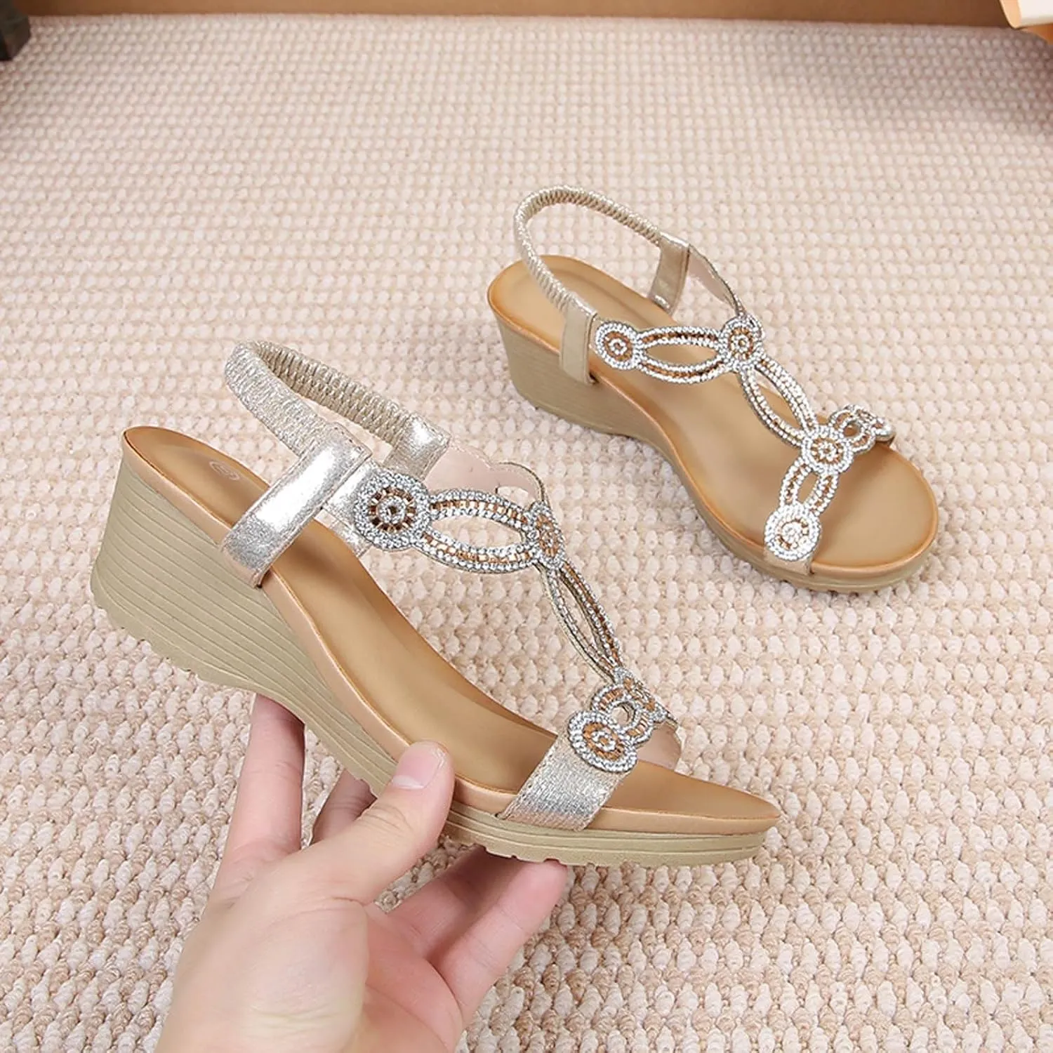 Women's Slide Wedge Sandals Summer Comfortable Open Toe High Heel Roman Bohemian Platform Sandals Shoes