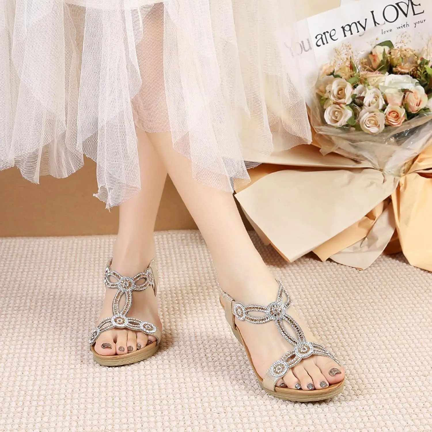 Women's Slide Wedge Sandals Summer Comfortable Open Toe High Heel Roman Bohemian Platform Sandals Shoes