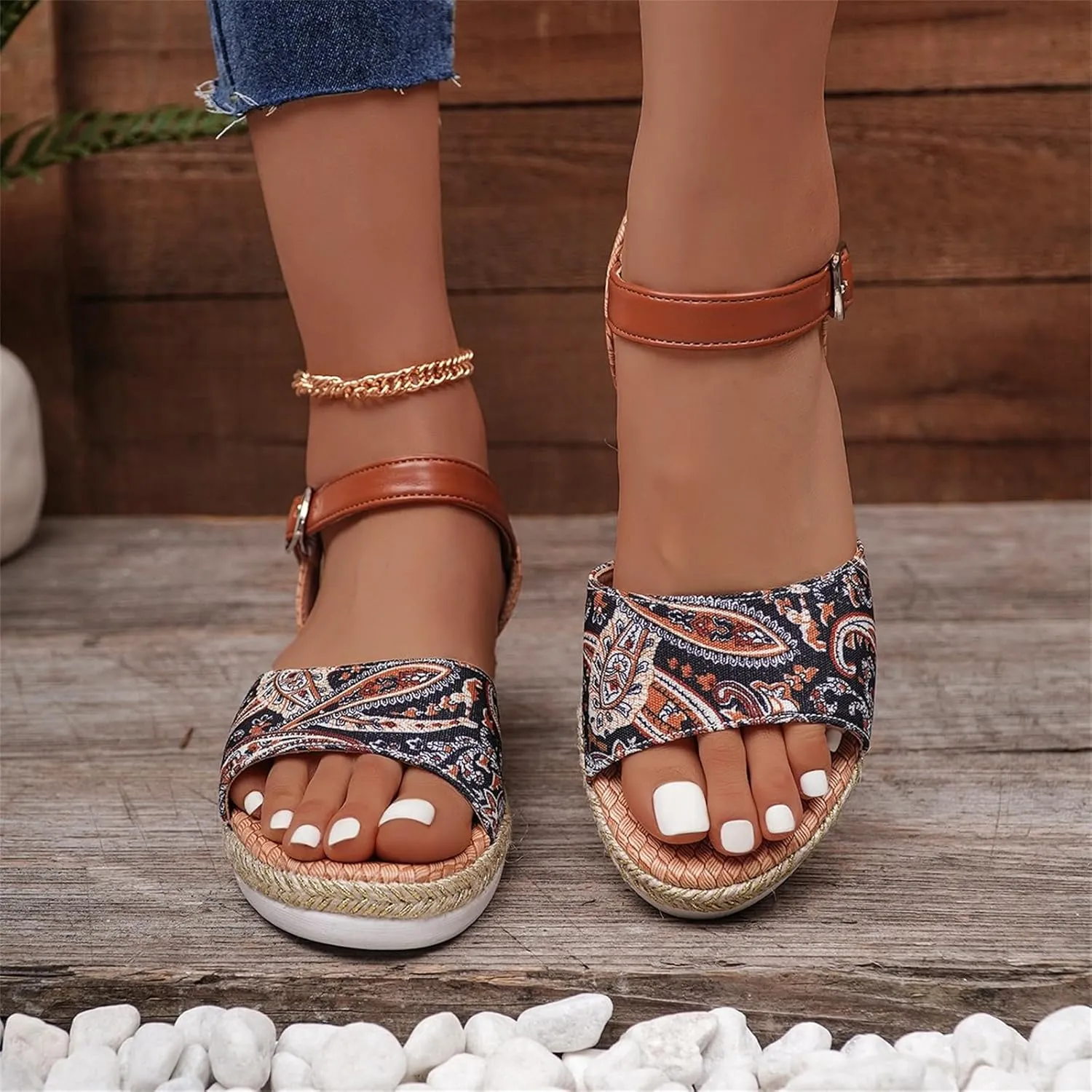 Women's Wedge Sandals Summer Open Toe Ankle Strap Heels Sandals Platform Comfortable Orthopedic Sandals